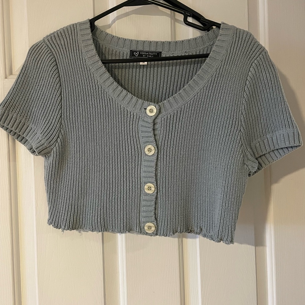 Light Blue Ribbed Knit Crop Top